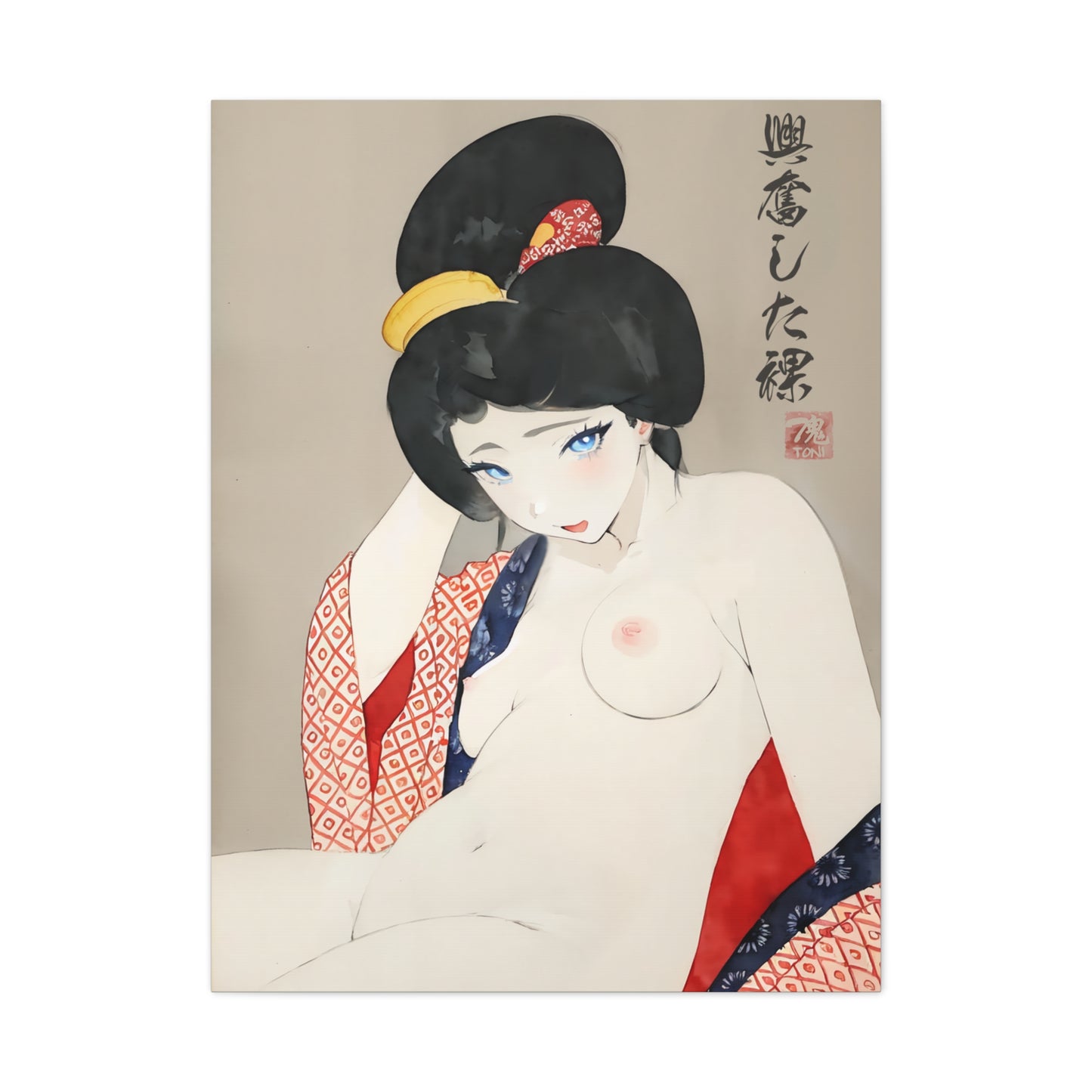 Ukiyo-e Art  - Excited nude • Traditional Japanese Art on high quality Canvas