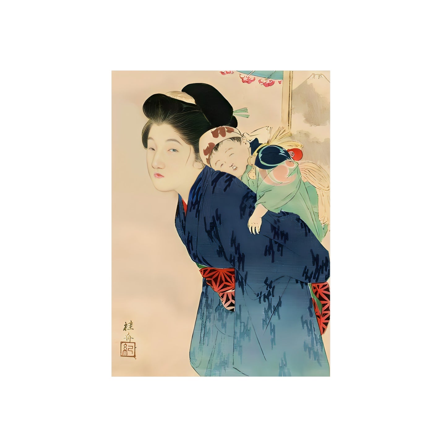 Ukiyo-e Art - Mother with her infant - Takeuchi Keishu 🇩🇪 GER Shipping - Traditional Japanese Art on Metal Poster