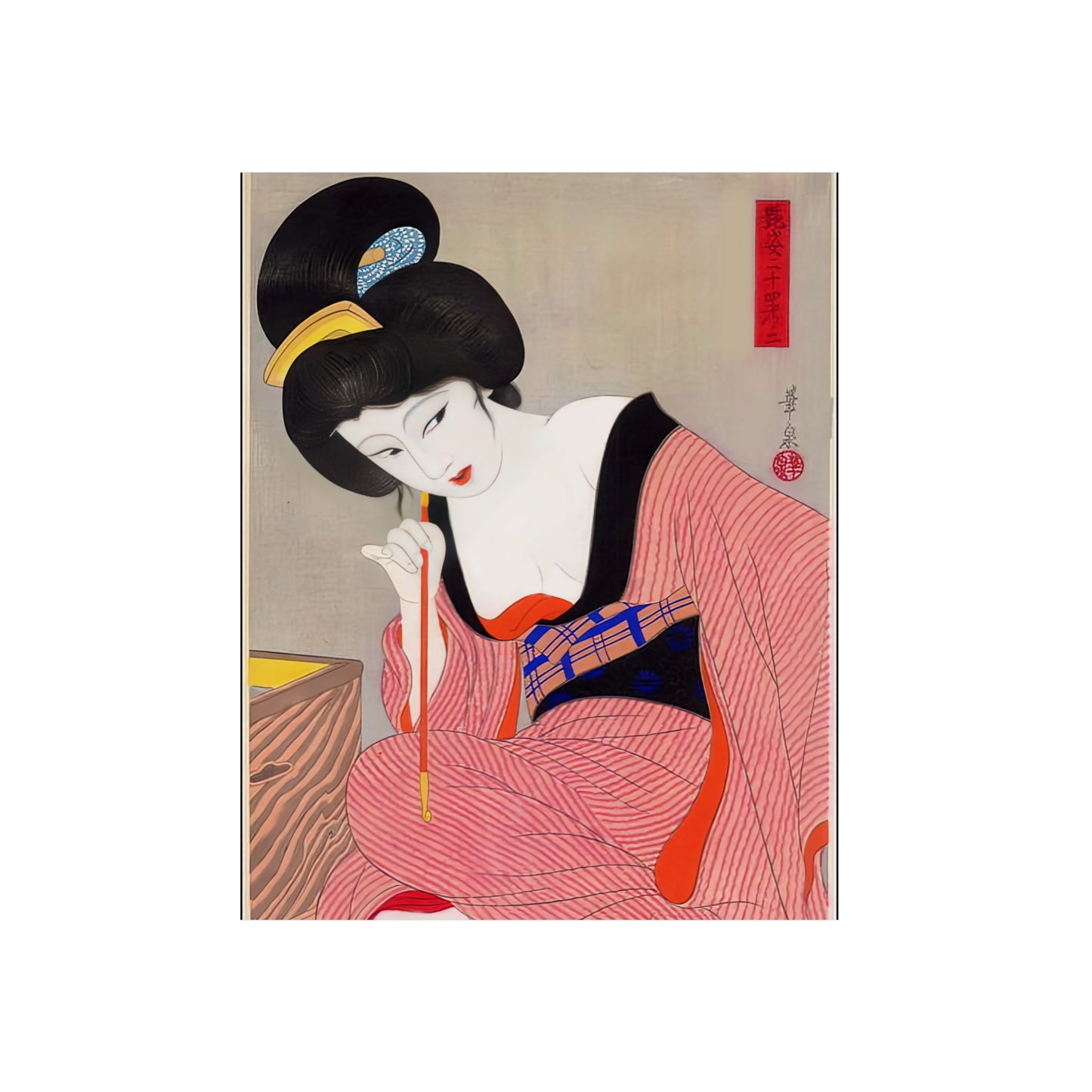 Ukiyo-e Art - Before the mirror - Ōhira Kasen 🇩🇪 GER Shipping - Traditional Japanese Art on Metal Poster