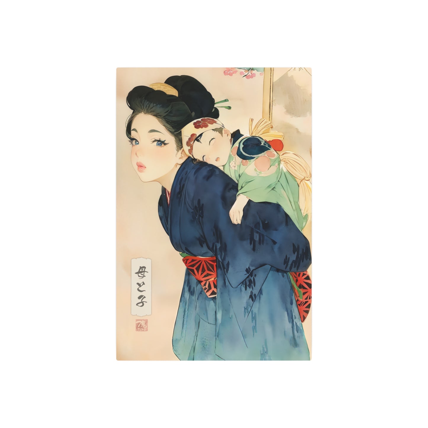 Ukiyo-e Art - Mother and child 🇺🇸 US Shipping - Traditional Japanese Art on Metal Poster