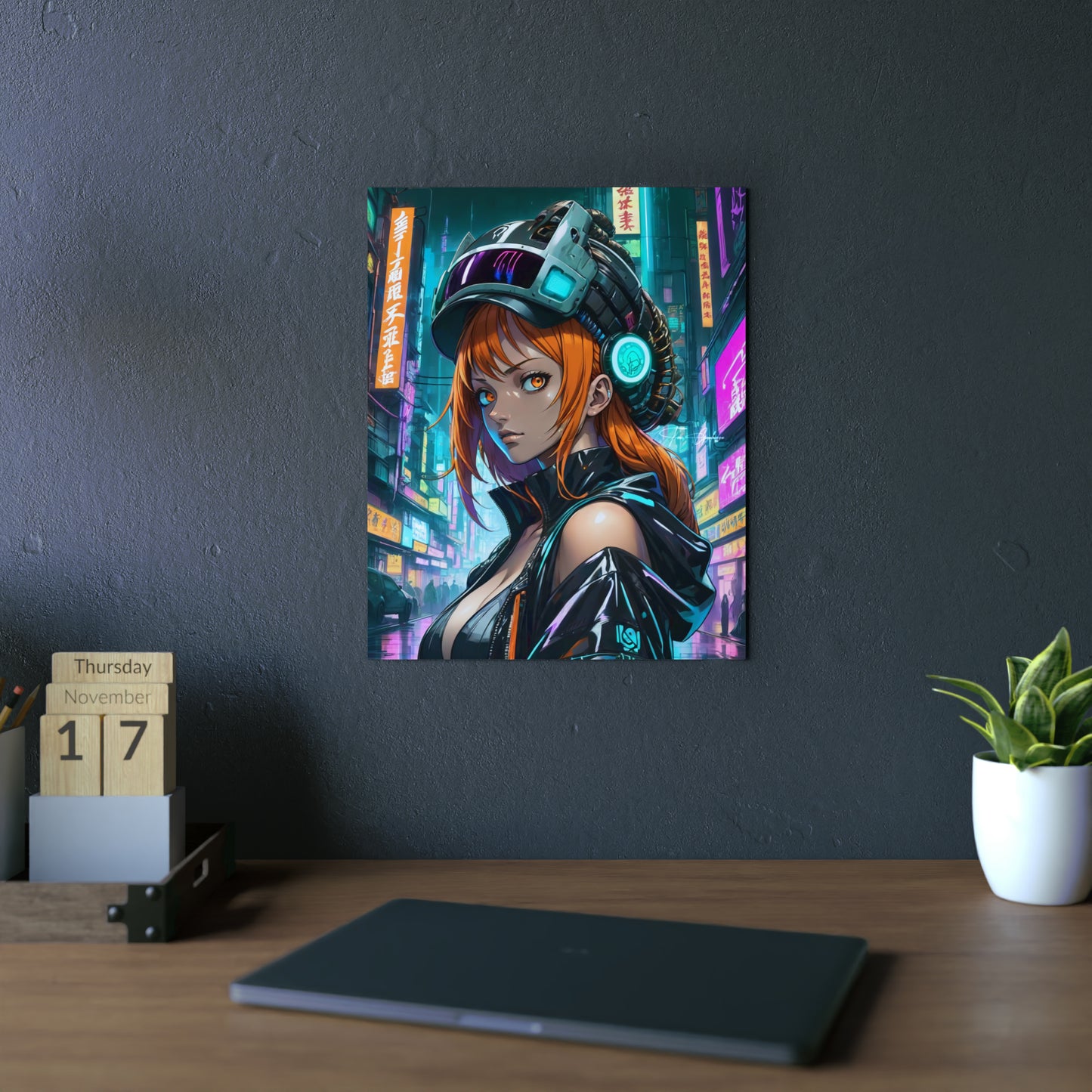 Cyberpunk Nami Portrait 🇩🇪 GER Shipping - Anime Art on Metal Poster