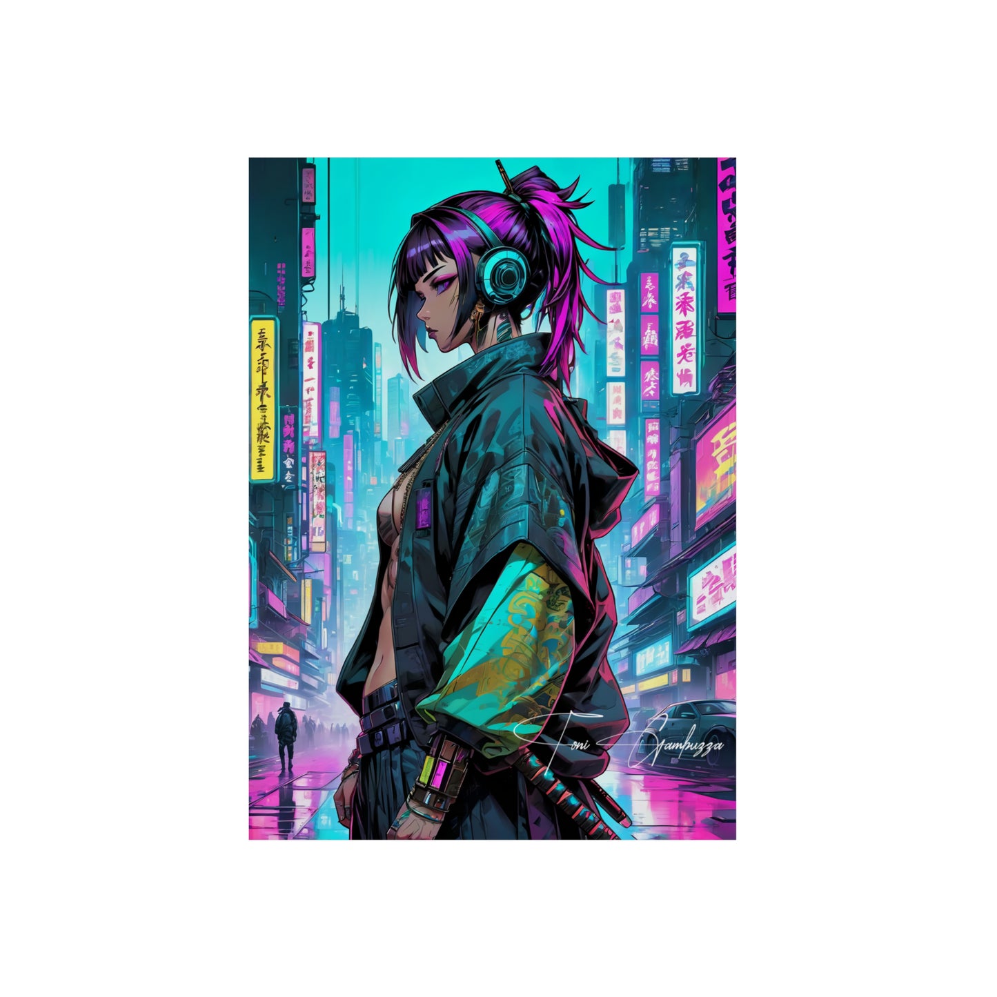 Cyberpunk Waifu 🇩🇪 GER Shipping - Anime Art on Metal Poster