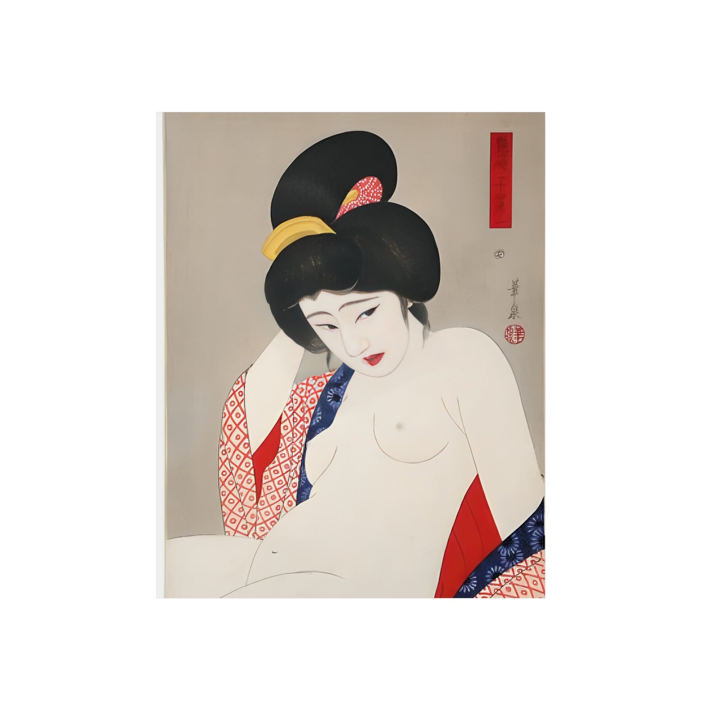 Ukiyo-e Art - Bored nude - Ōhira Kasen 🇩🇪 GER Shipping - Traditional Japanese Art on Metal Poster