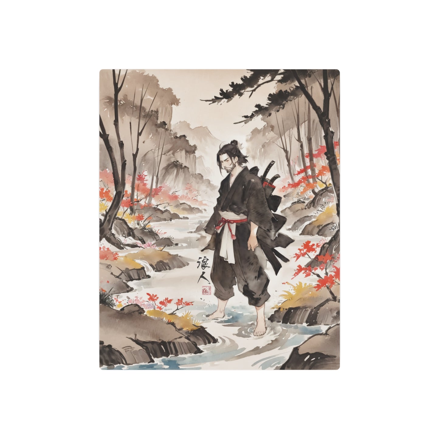 Sumi-e Art - Ronin 🇺🇸 US Shipping - Traditional Japanese Art on Metal Poster