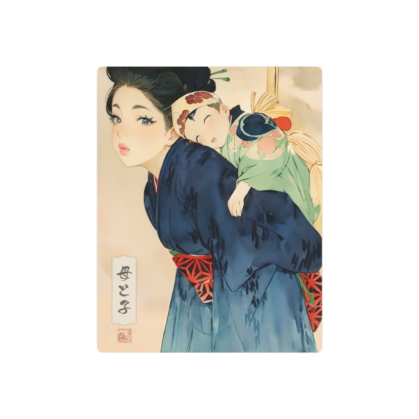 Ukiyo-e Art - Mother and child 🇺🇸 US Shipping - Traditional Japanese Art on Metal Poster