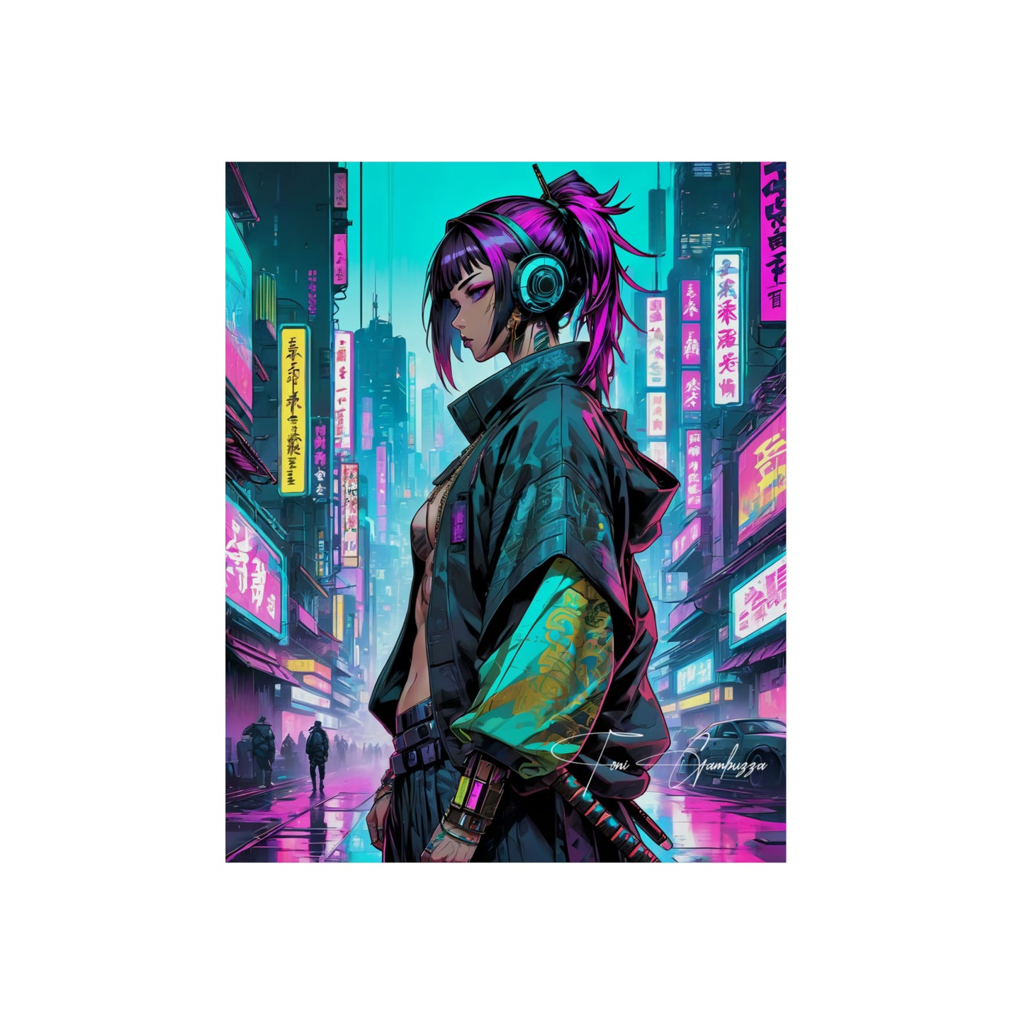 Cyberpunk Waifu 🇩🇪 GER Shipping - Anime Art on Metal Poster