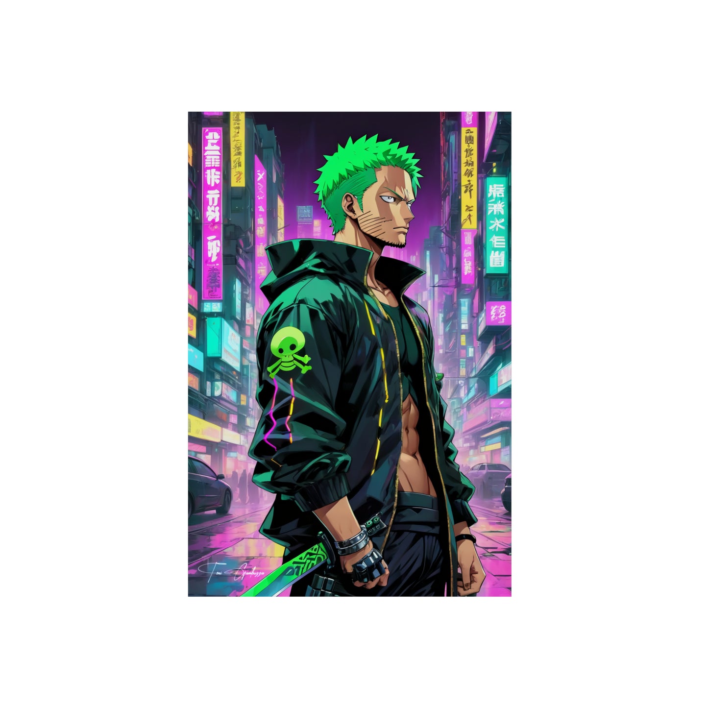 Cyberpunk Zoro 🇩🇪 GER Shipping - Anime Art on Metal Poster