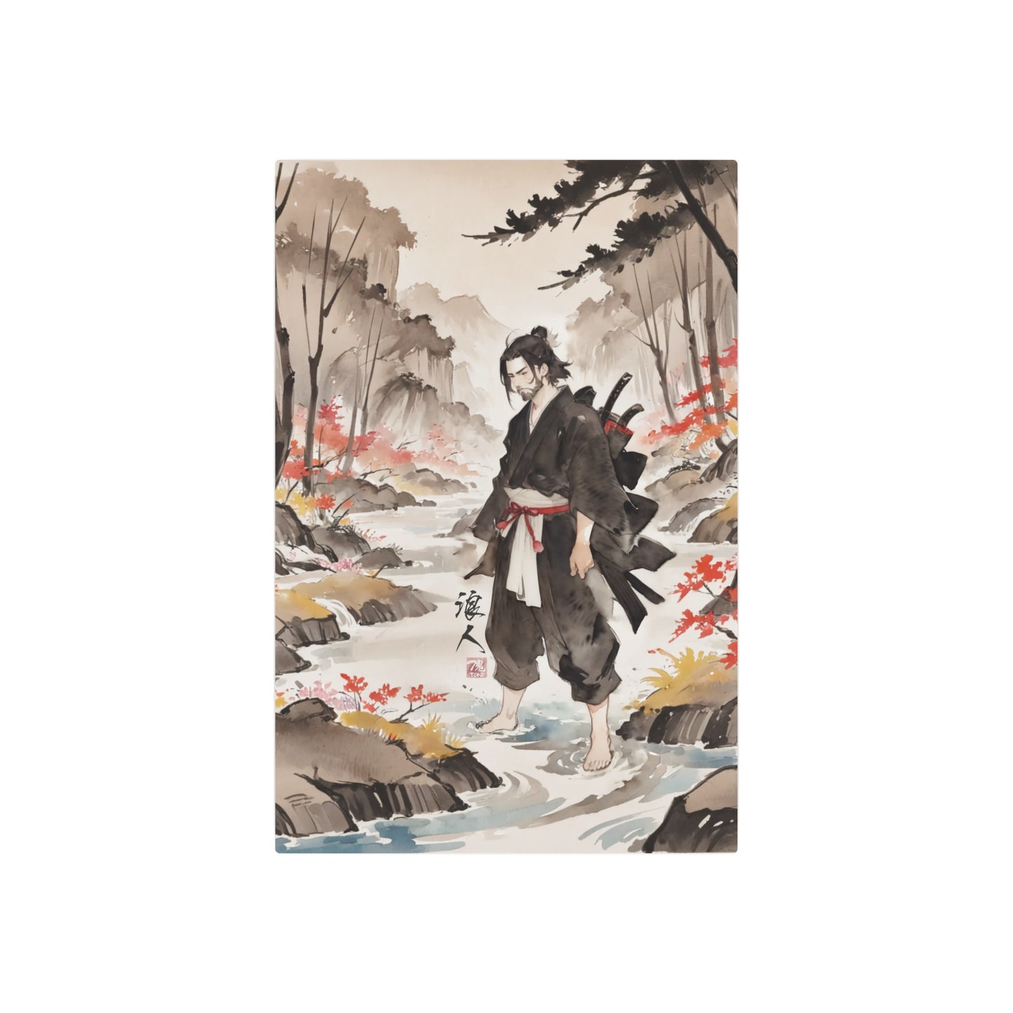 Sumi-e Art - Ronin 🇺🇸 US Shipping - Traditional Japanese Art on Metal Poster