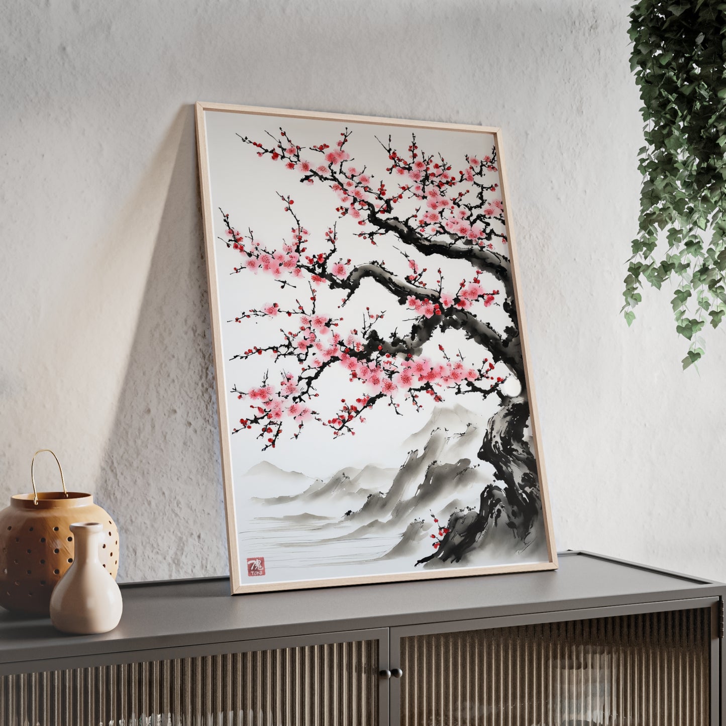 Sumi-e Art - Bodhi Tree • Traditional Japanese Art • Framed