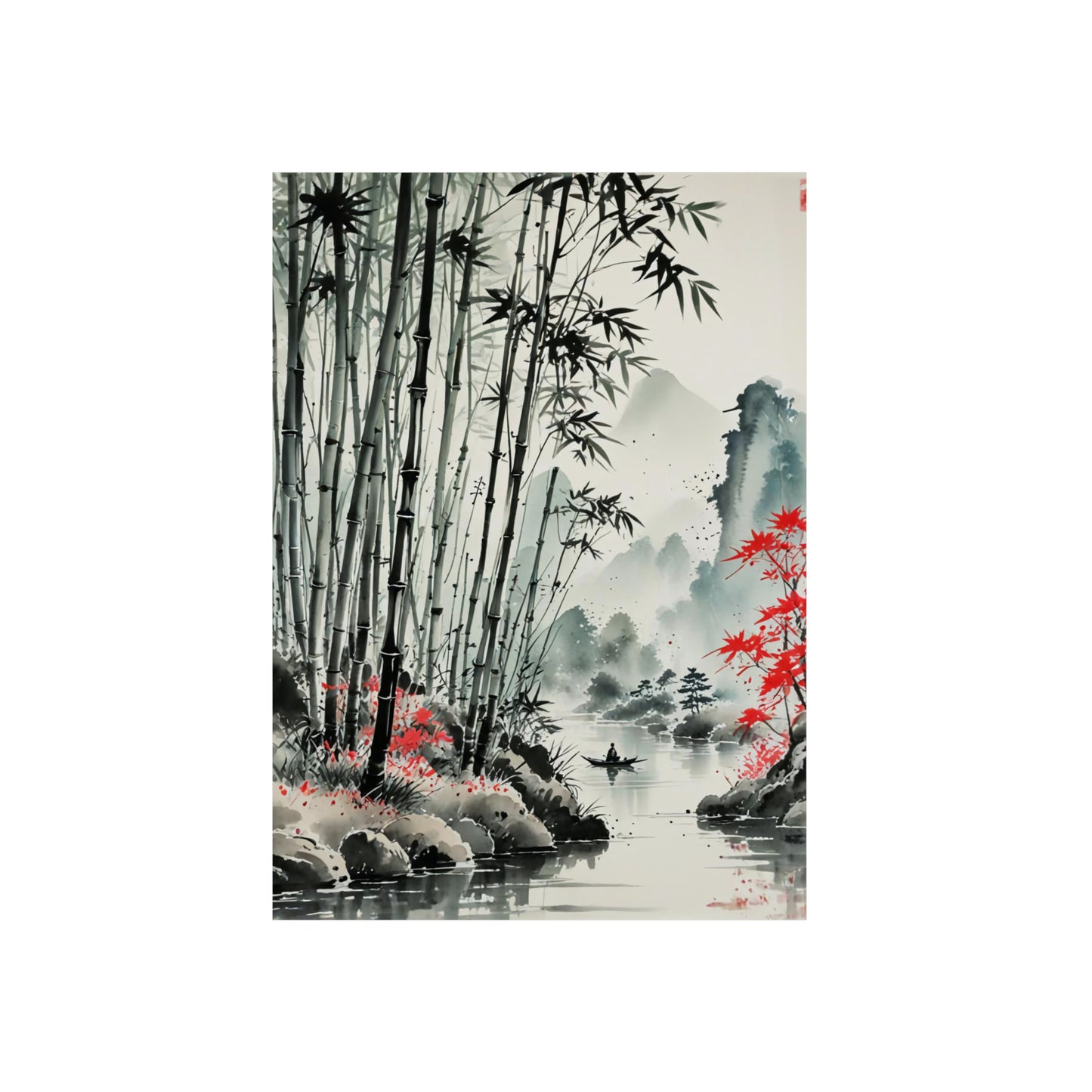 Sumi-e Art - Bamboo Pond 🇩🇪 GER Shipping - Traditional Japanese Art on Metal Poster