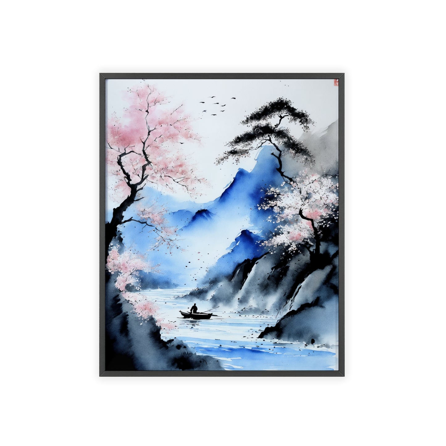 Sumi-e Art - Silent waters • Traditional Japanese Art • Framed