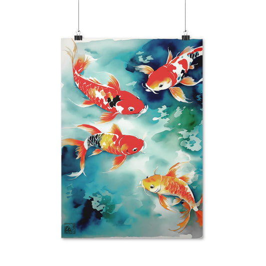 Sumi-e Art - Koi Pond • Traditional Japanese Art on high quality poster