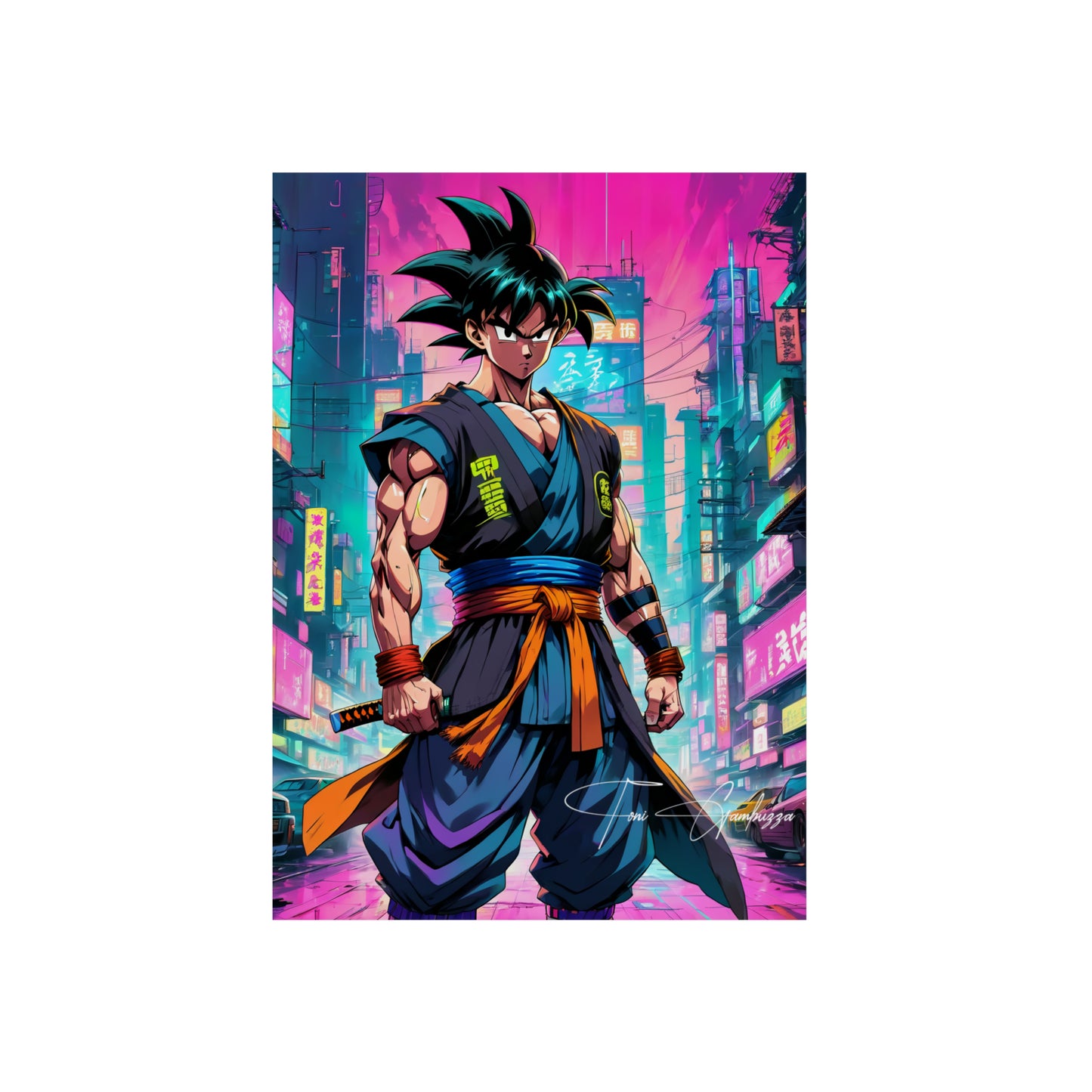 Cyberpunk Goku 🇩🇪 GER Shipping - Anime Art on Metal Poster