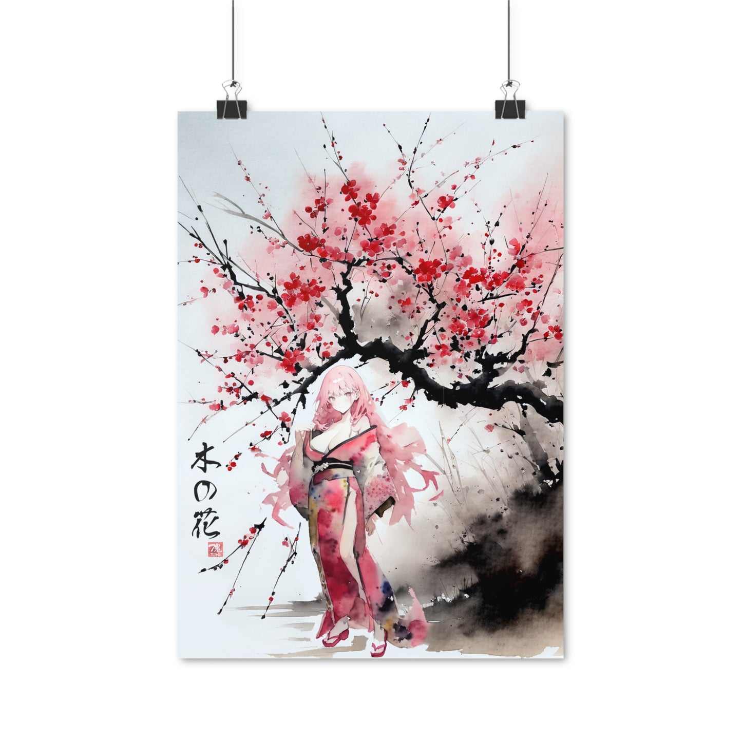 Sumi-Manga Art - Cherry Yokai • Traditional Japanese Art on high quality poster