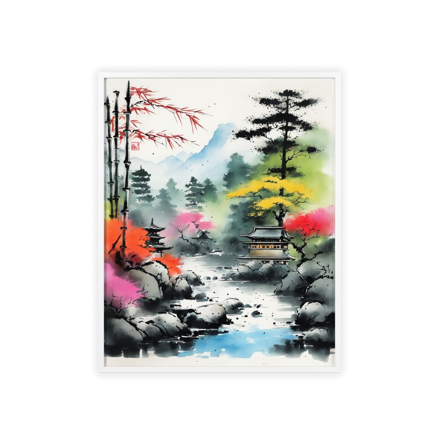 Sumi-e Art - Shambala Lake • Traditional Japanese Art • Framed