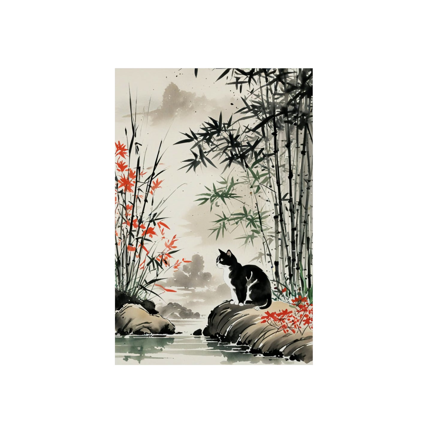 Sumi-e Art - Amidu 🇩🇪 GER Shipping - Traditional Japanese Art on Metal Poster