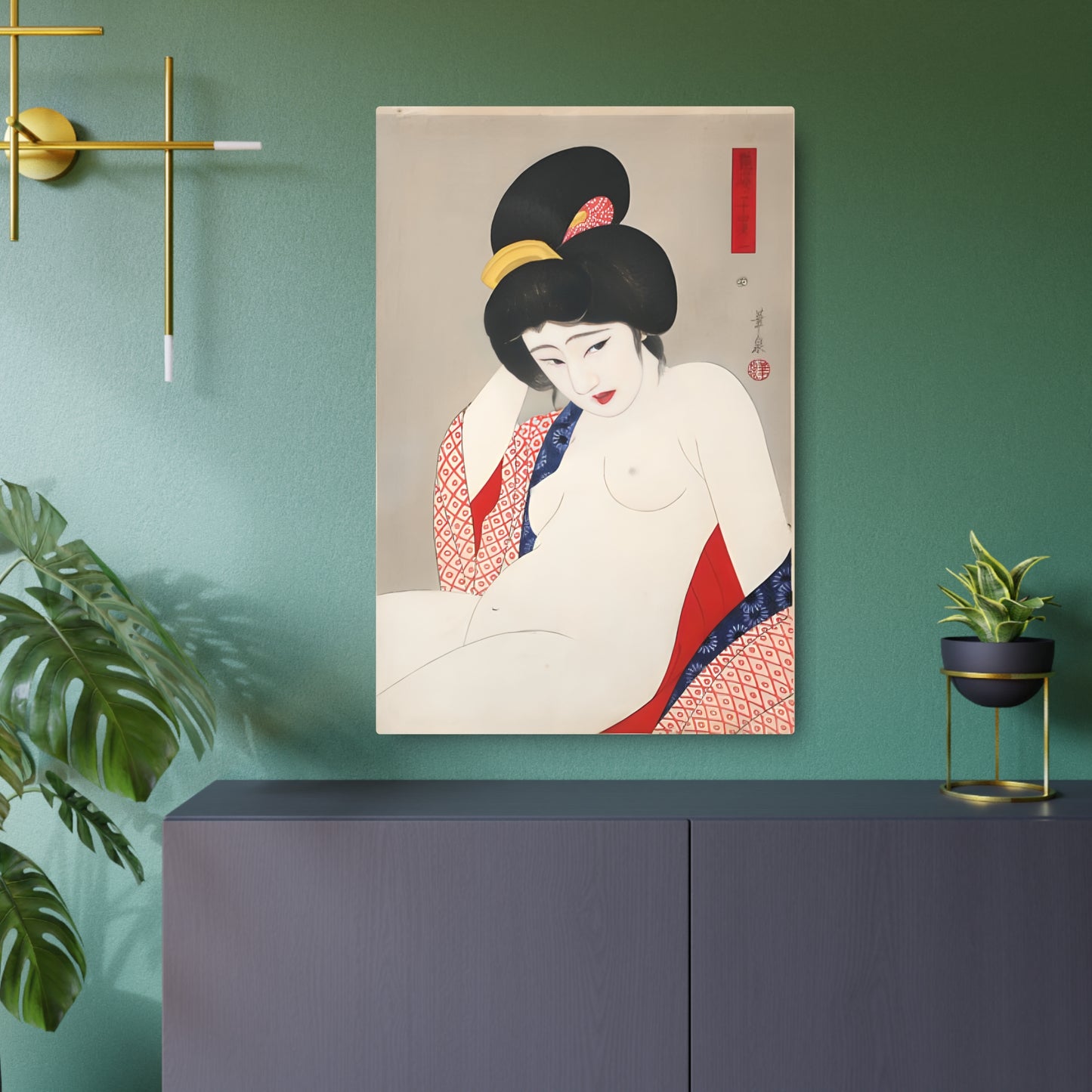 Ukiyo-e Art - Bored nude - Ōhira Kasen 🇺🇸 US Shipping - Traditional Japanese Art on Metal Poster