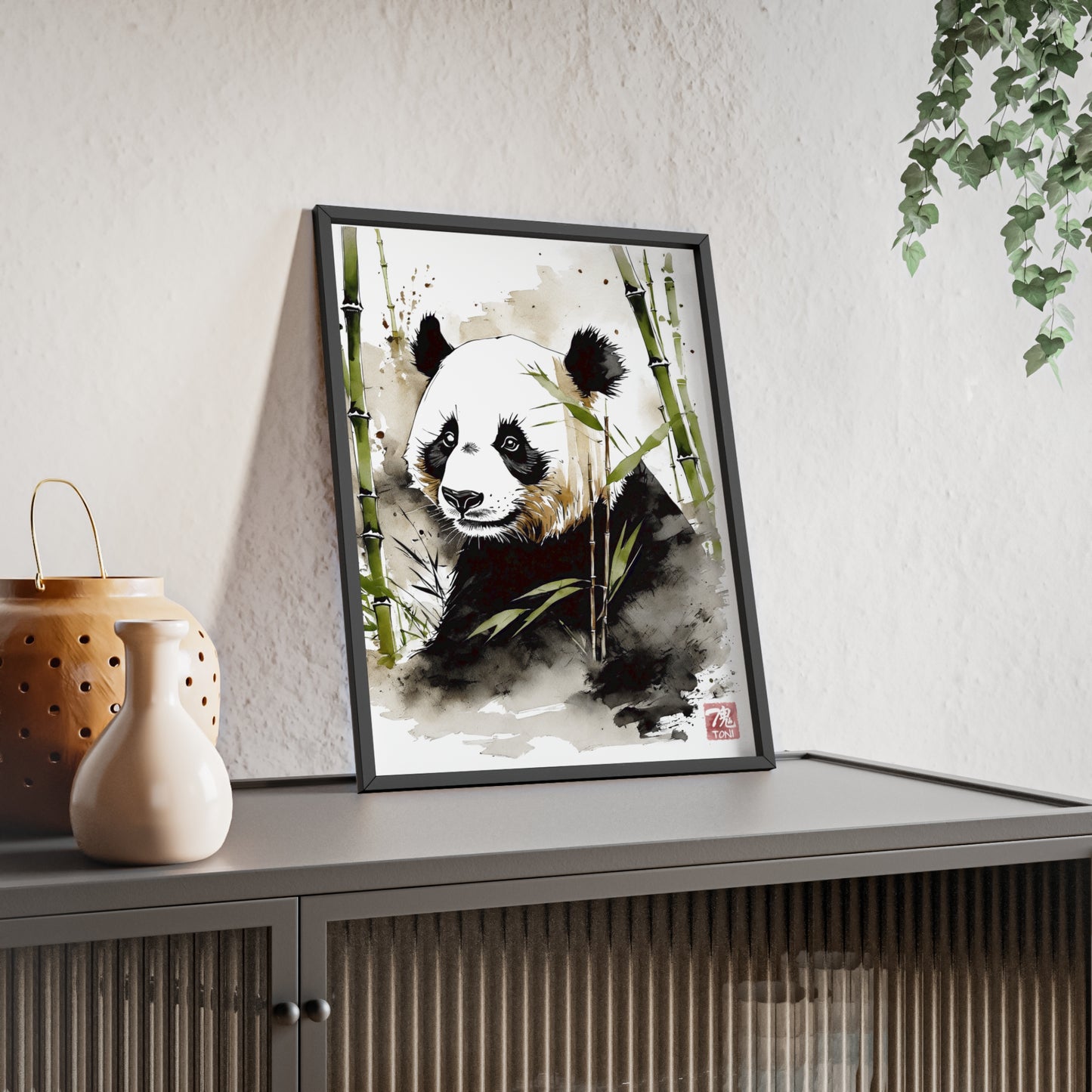 Sumi-e Art - Panda • Traditional Japanese Art • Framed