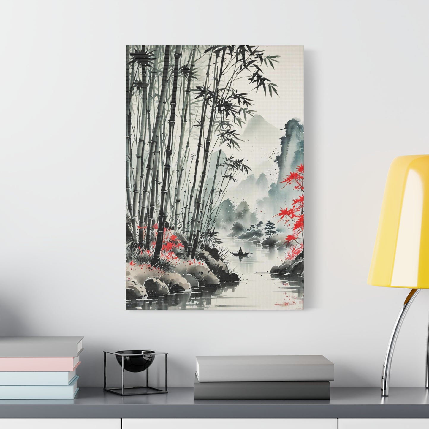 Sumi-e Art - Bamboo Pond • Traditional Japanese Art on high quality Canvas