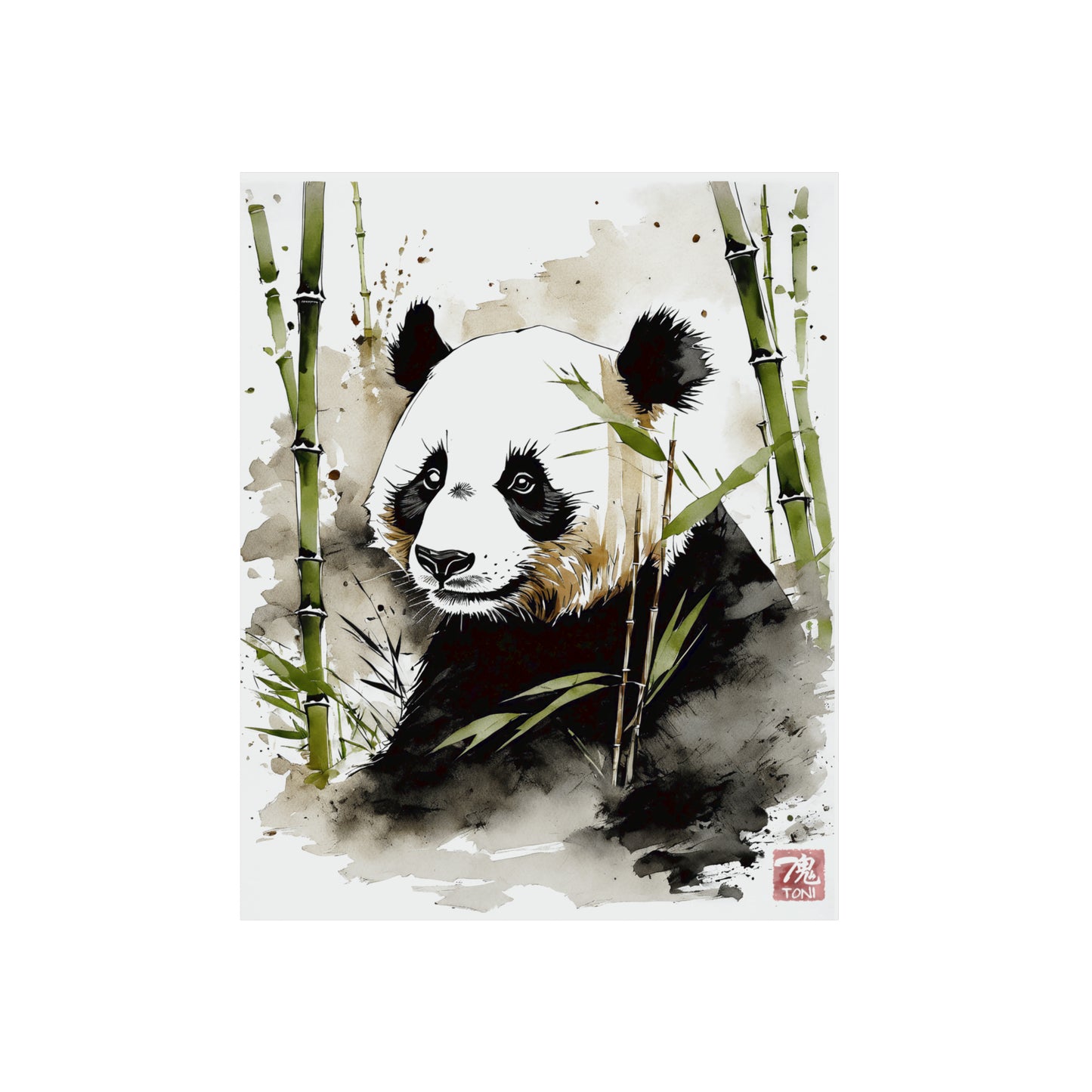 Sumi-e Art - Panda 🇩🇪 GER Shipping - Traditional Japanese Art on Metal Poster