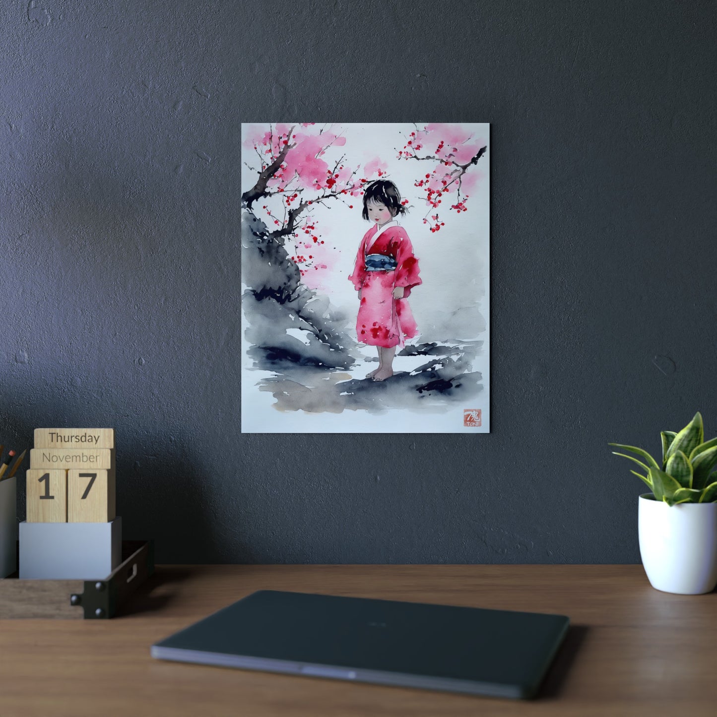 Sumi-e Art - Lonely Girl 🇩🇪 GER Shipping - Traditional Japanese Art on Metal Poster