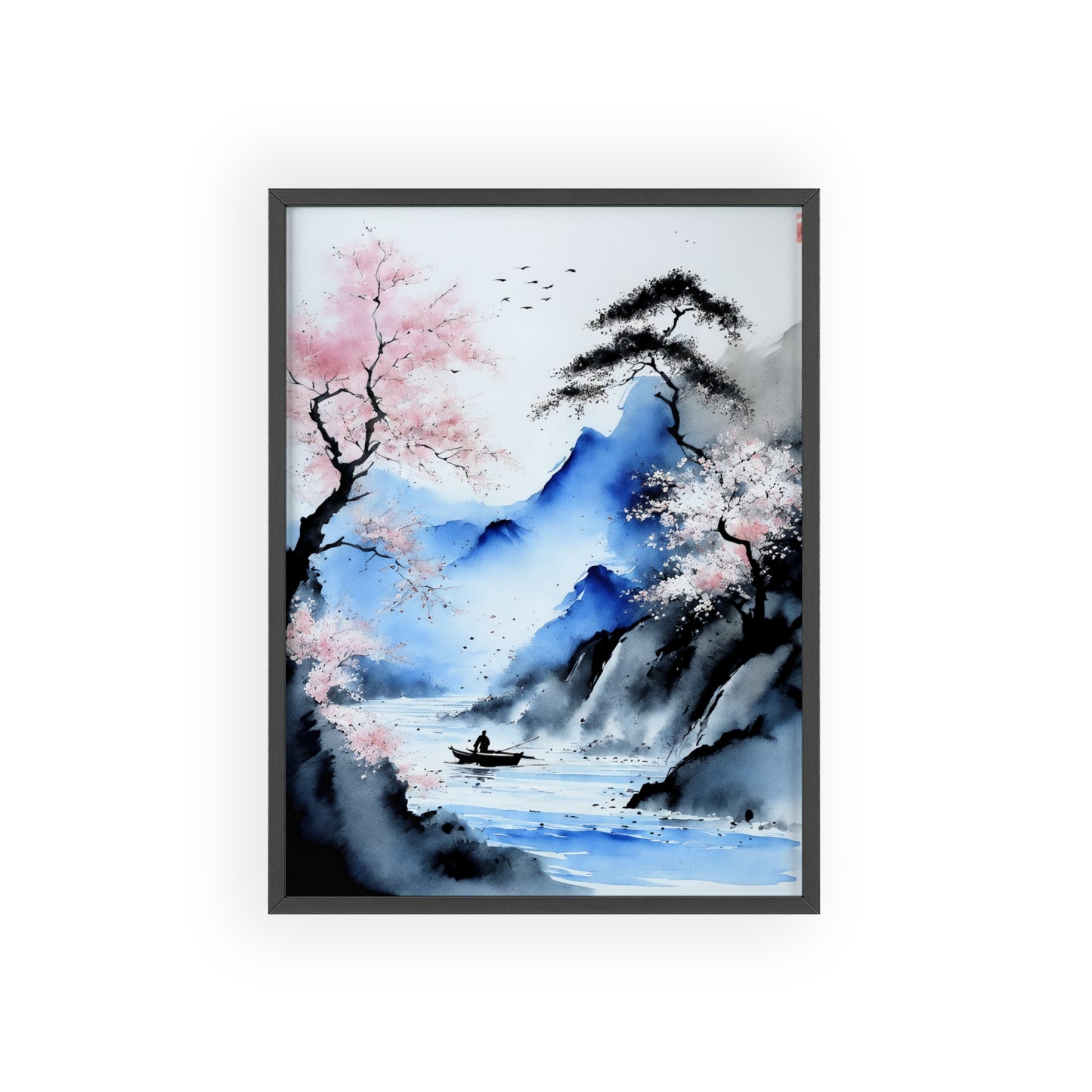 Sumi-e Art - Silent waters • Traditional Japanese Art • Framed