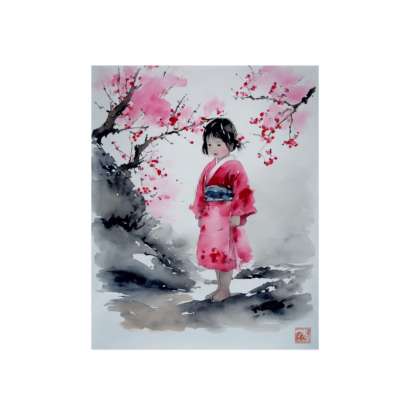 Sumi-e Art - Lonely Girl 🇩🇪 GER Shipping - Traditional Japanese Art on Metal Poster