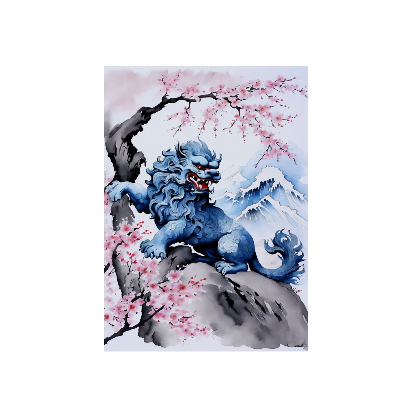 Sumi-e Art - Komainu 🇩🇪 GER Shipping - Traditional Japanese Art on Metal Poster