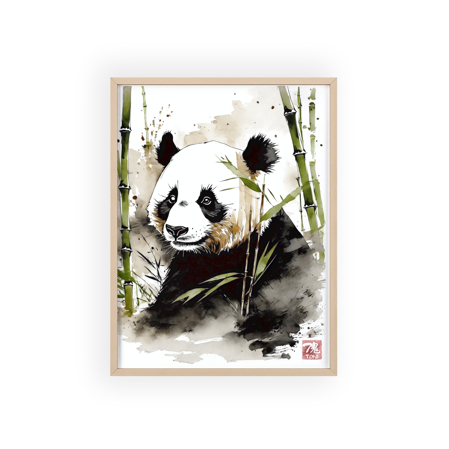 Sumi-e Art - Panda • Traditional Japanese Art • Framed