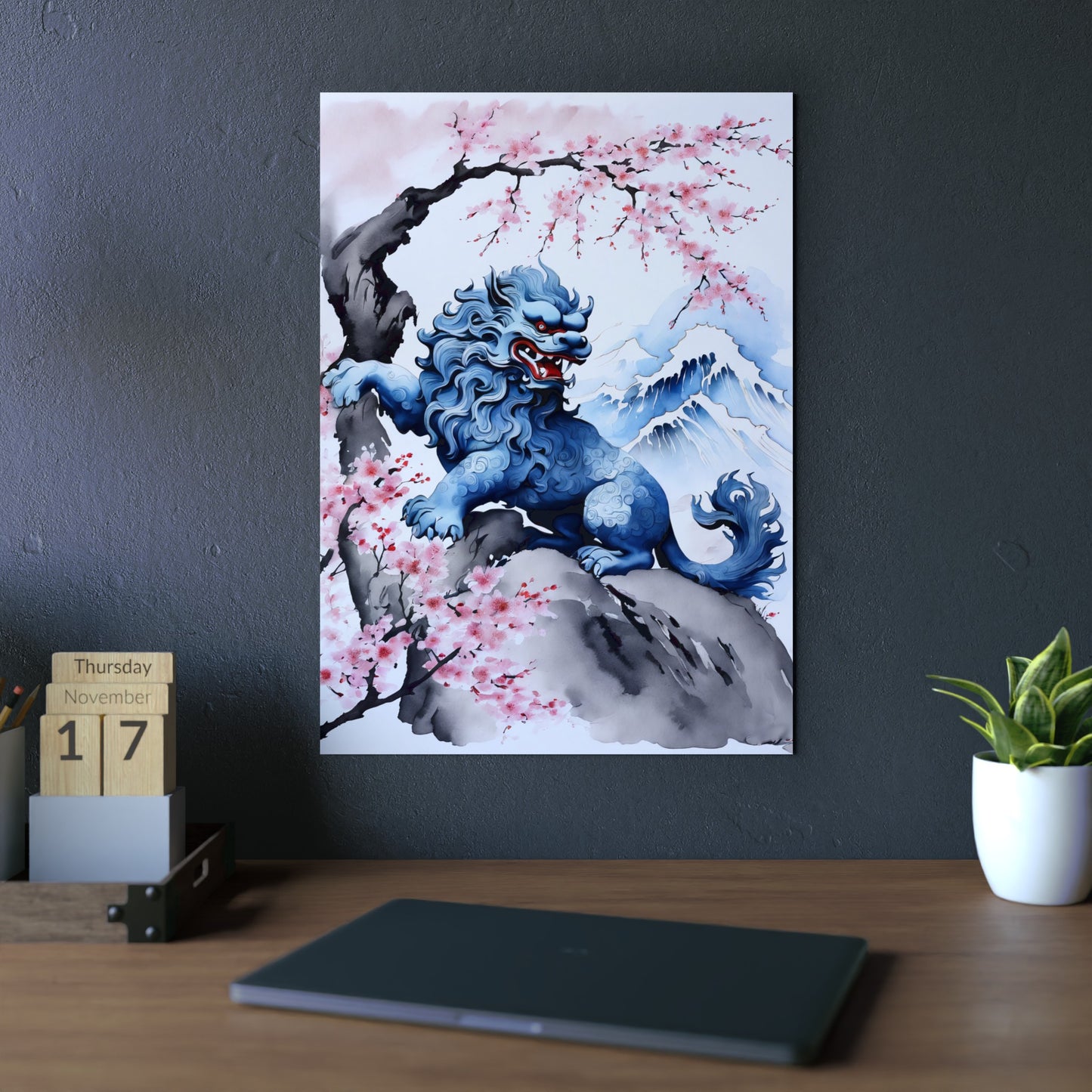 Sumi-e Art - Komainu 🇩🇪 GER Shipping - Traditional Japanese Art on Metal Poster