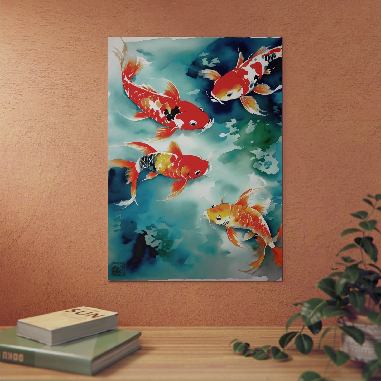 Sumi-e Art - Koi Pond 🇩🇪 GER Shipping - Traditional Japanese Art on Metal Poster