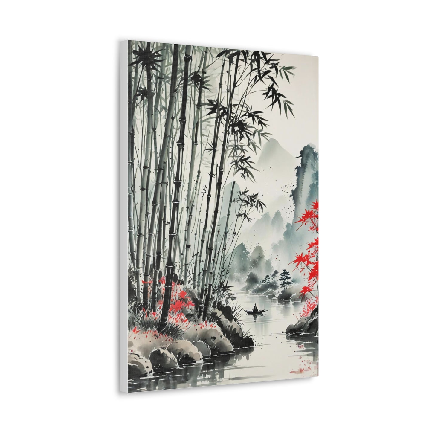 Sumi-e Art - Bamboo Pond • Traditional Japanese Art on high quality Canvas