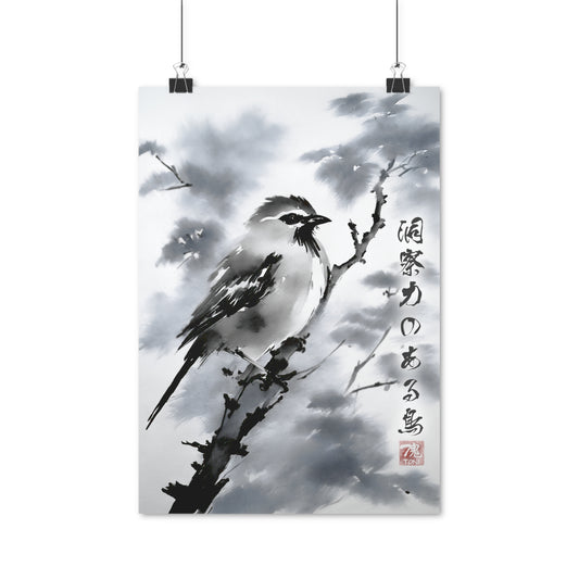 Sumi-e Art - Insightful Bird • Traditional Japanese Art on high quality poster