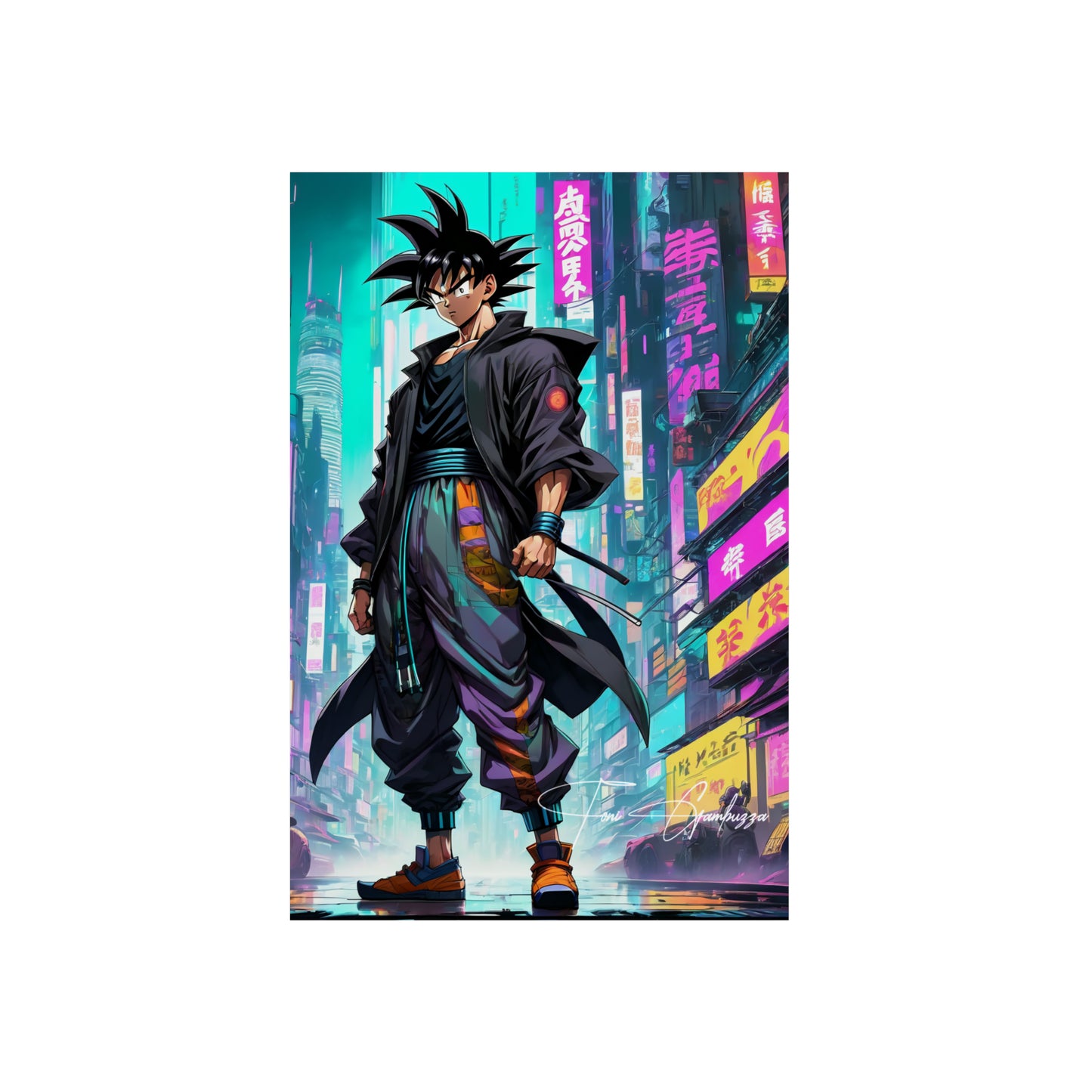 Cyberpunk Xeno Goku 🇩🇪 GER Shipping - Anime Art on Metal Poster