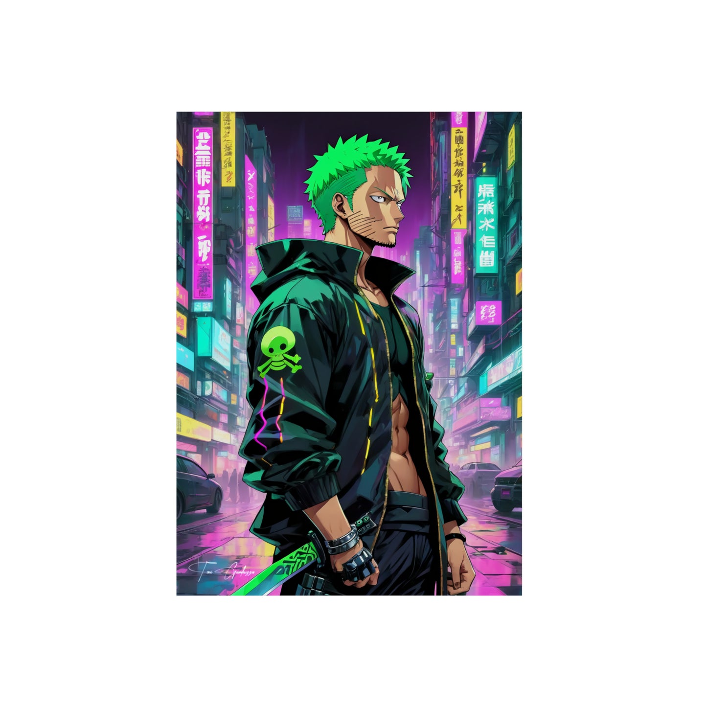 Cyberpunk Zoro 🇩🇪 GER Shipping - Anime Art on Metal Poster