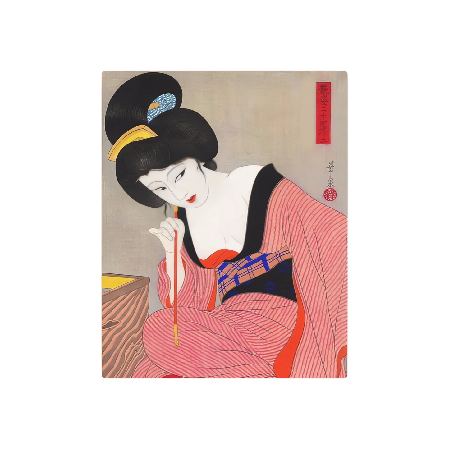 Ukiyo-e Art - Before the mirror - Ōhira Kasen 🇺🇸 US Shipping - Traditional Japanese Art on Metal Poster