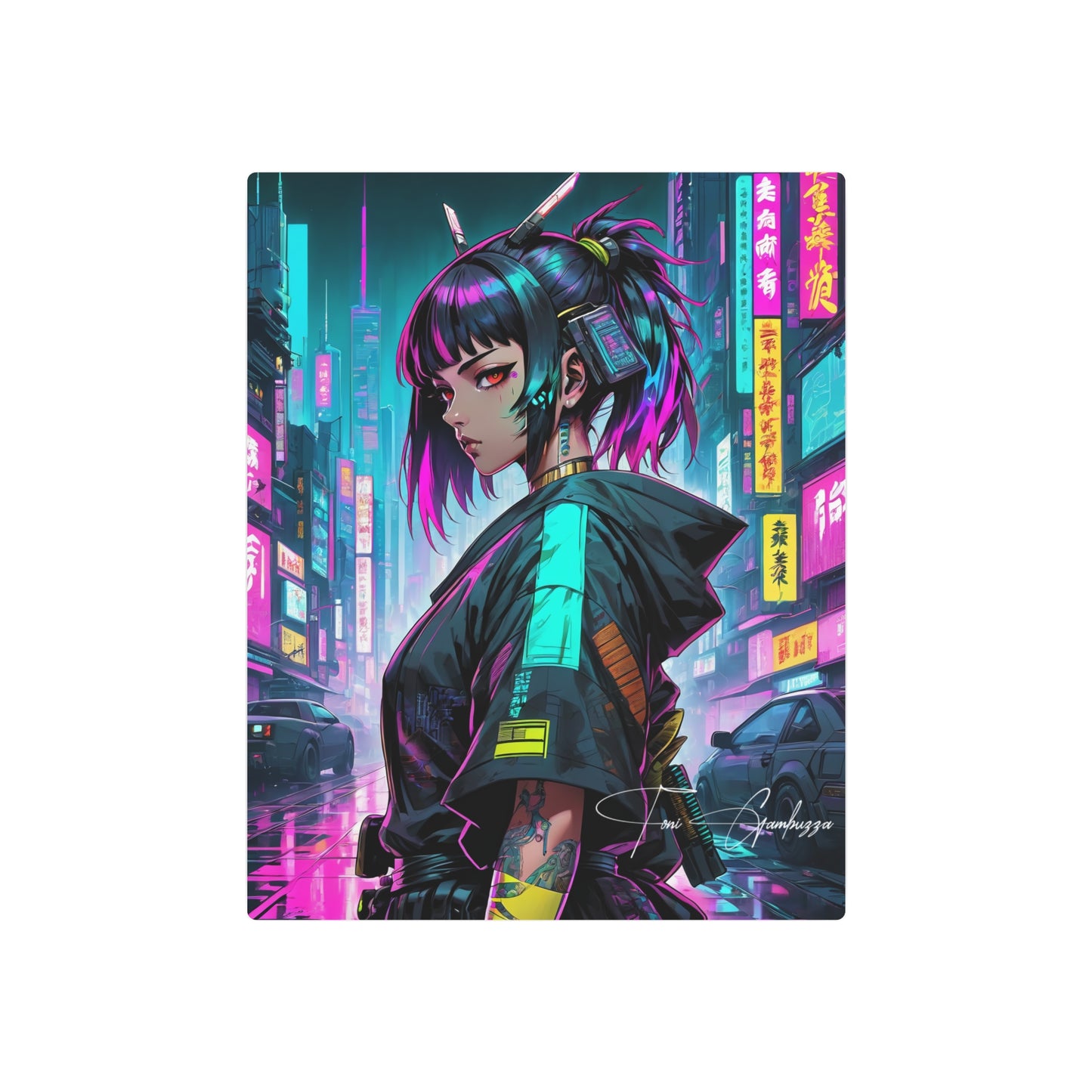 Cyberpunk Anime Girl 🇺🇸 US Shipping - Anime Art on Metal Poster