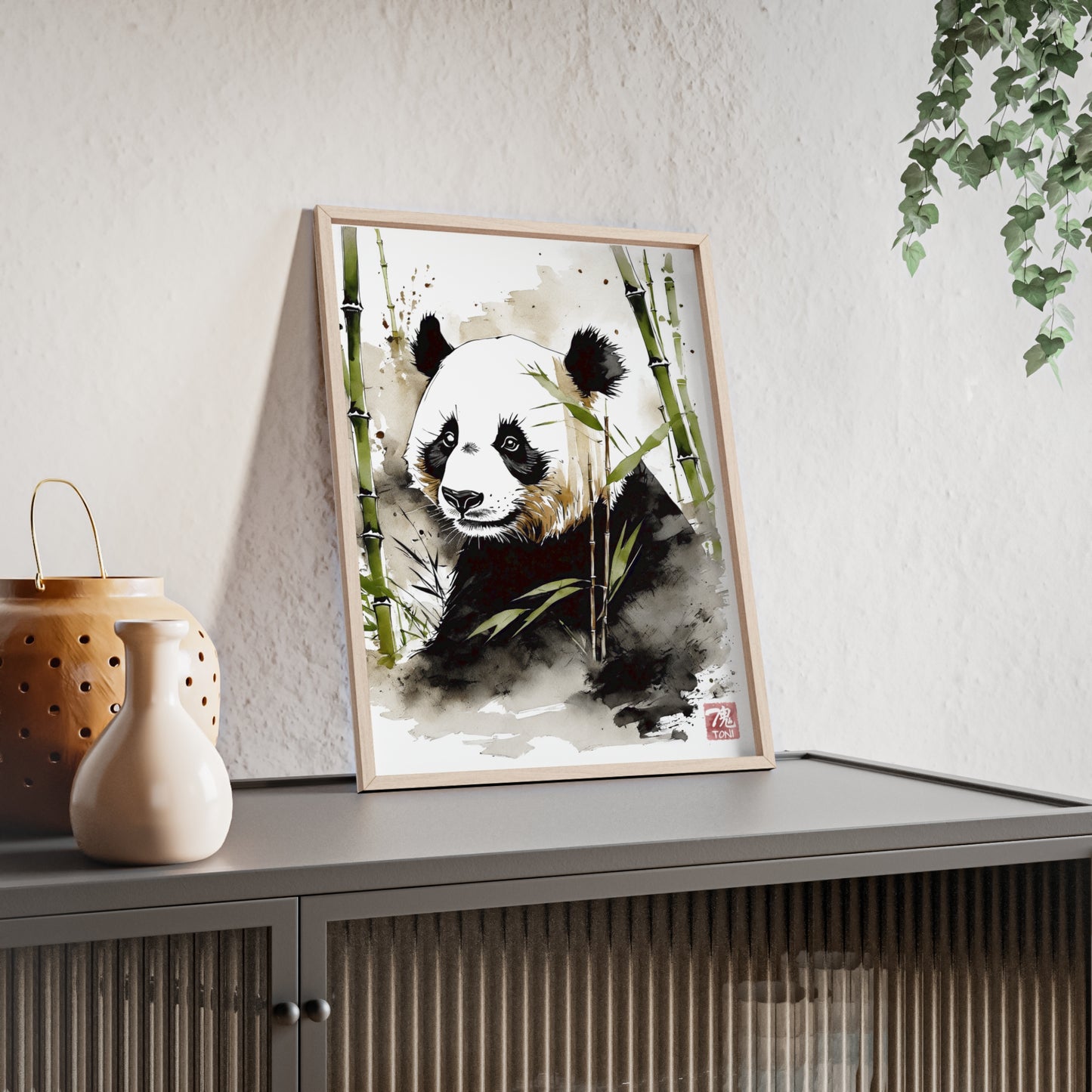 Sumi-e Art - Panda • Traditional Japanese Art • Framed