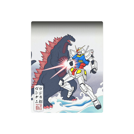 Ukiyo-e Art - Gundam vs. Godzilla 🇺🇸 US Shipping - Traditional Japanese Art on Metal Poster