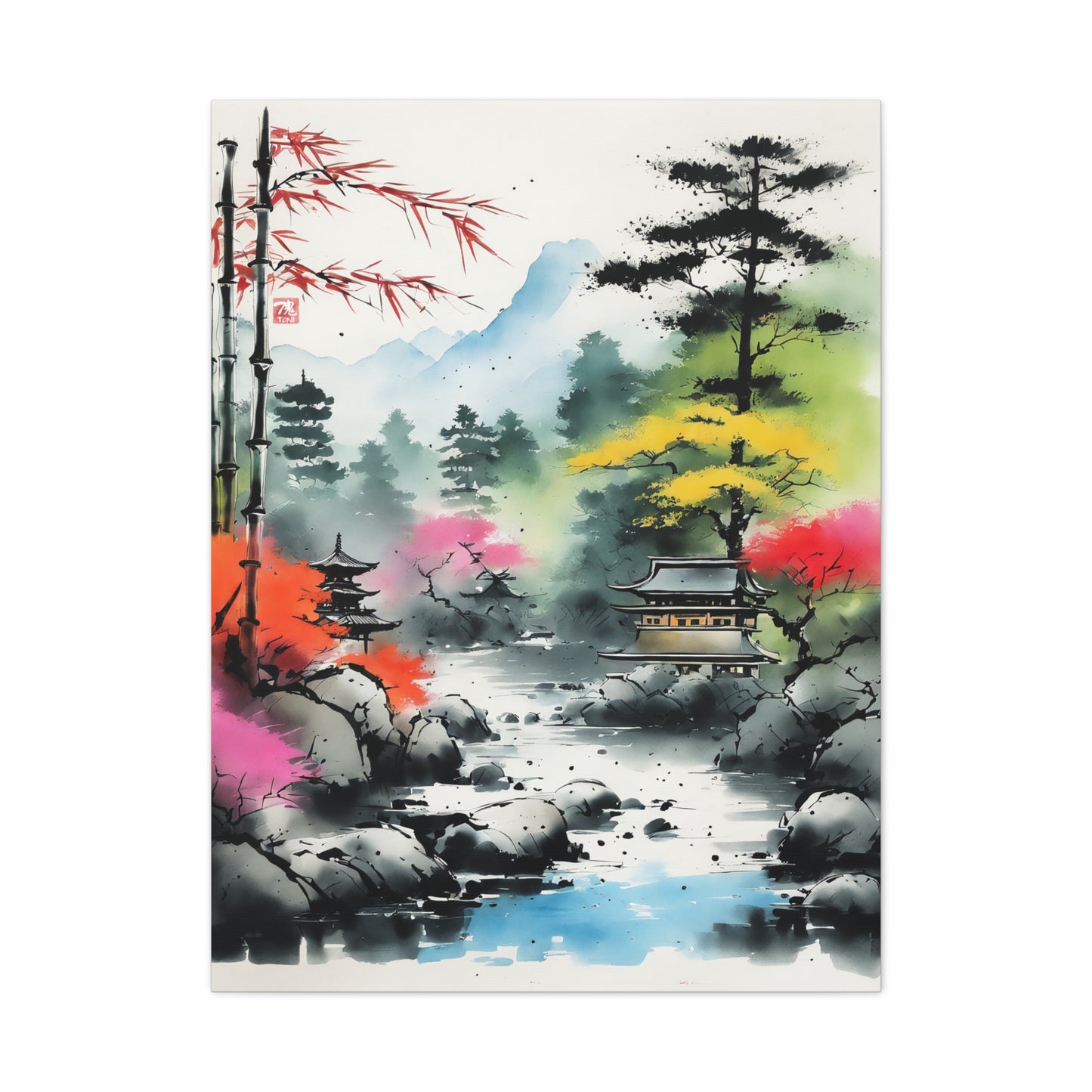 Sumi-e Art - Shambala Lake • Traditional Japanese Art on high quality Canvas