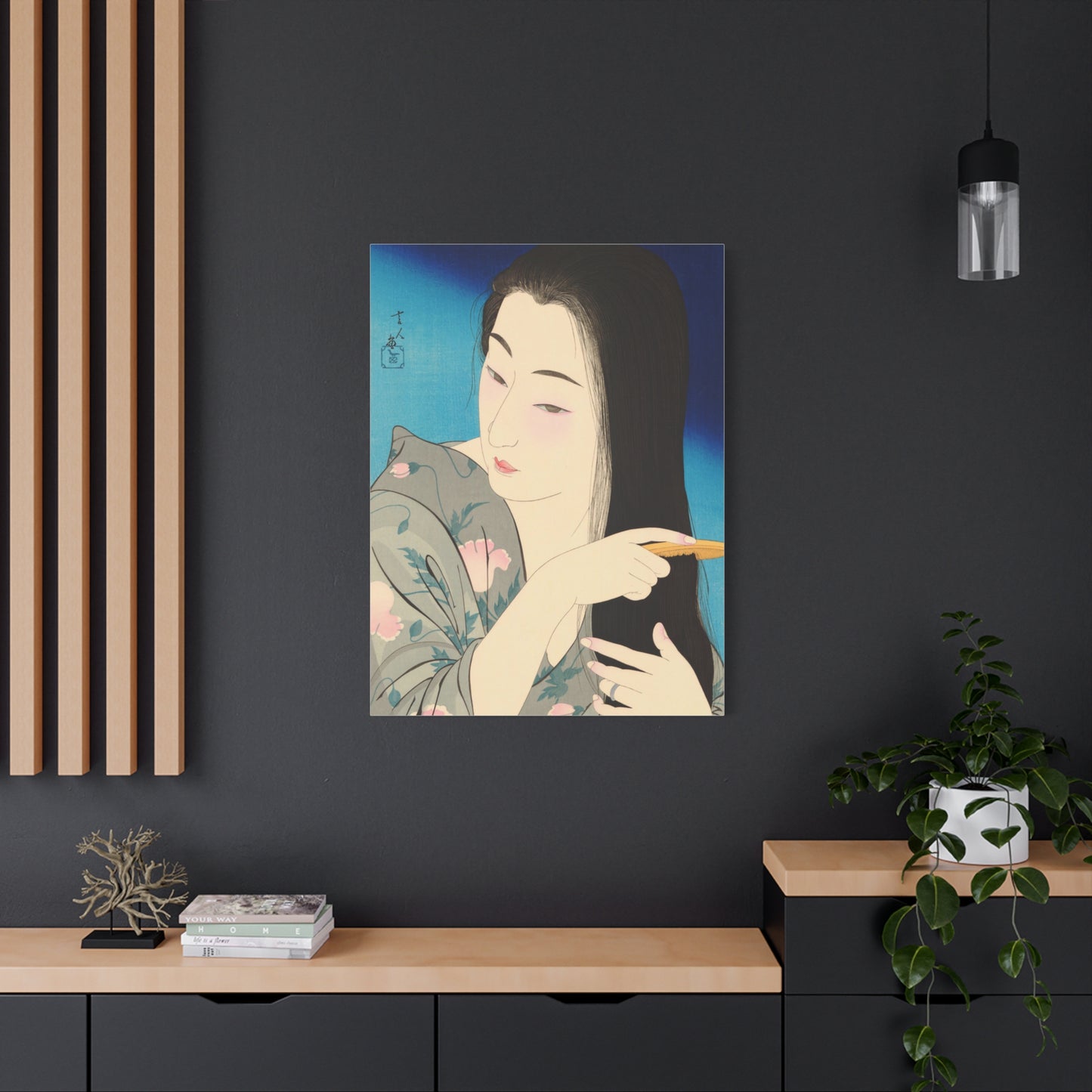 Ukiyo-e Art  -  Hair Combing - Torii Kotondo • Traditional Japanese Art on high quality Canvas