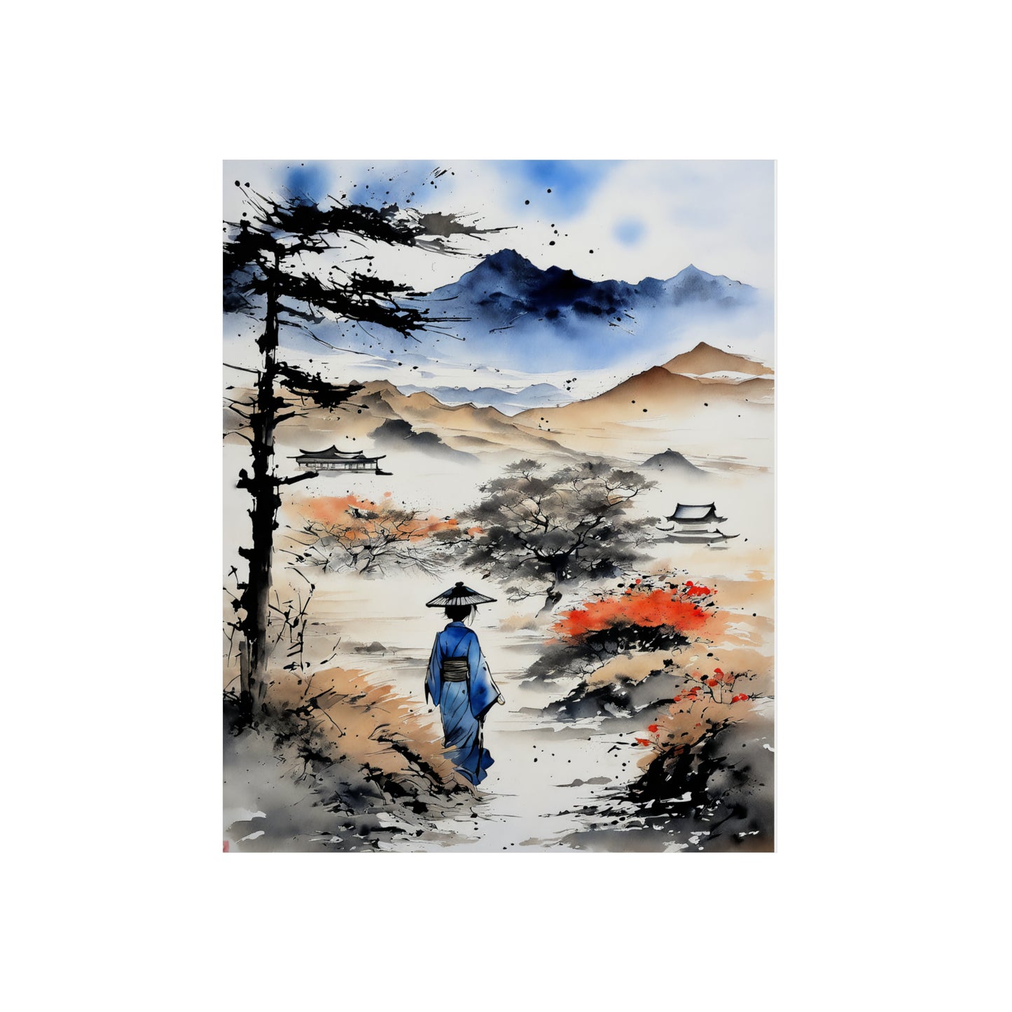 Sumi-e Art - Wasteland wisdom 🇩🇪 GER Shipping - Traditional Japanese Art on Metal Poster