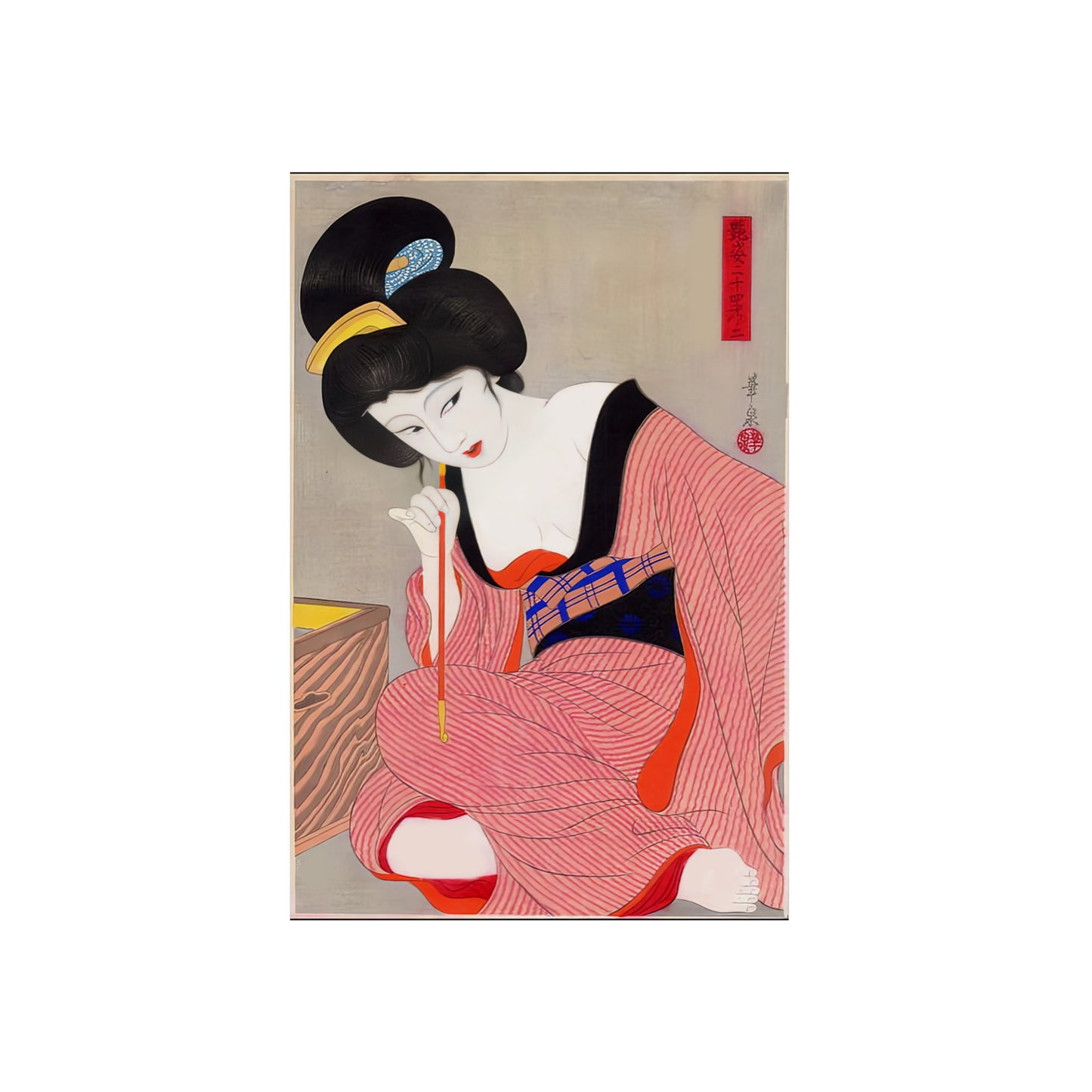 Ukiyo-e Art - Before the mirror - Ōhira Kasen 🇩🇪 GER Shipping - Traditional Japanese Art on Metal Poster