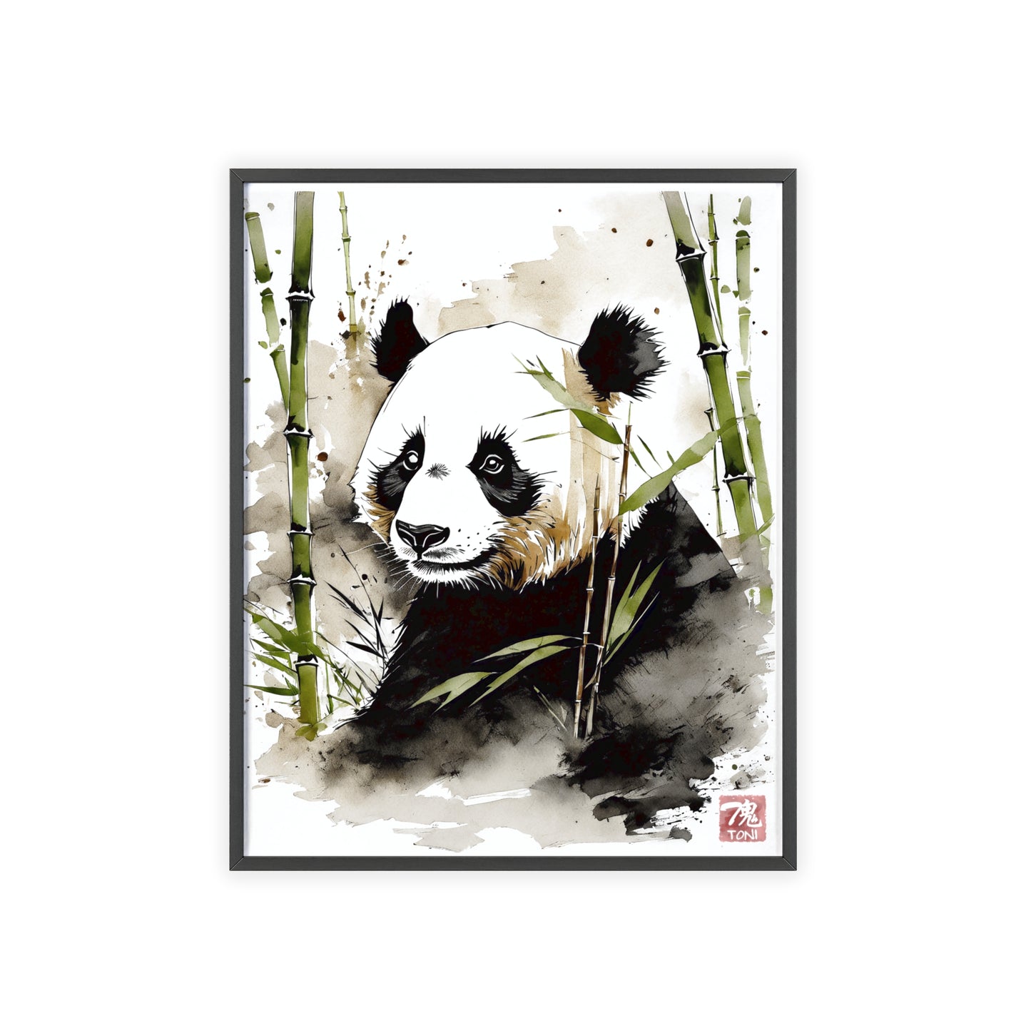 Sumi-e Art - Panda • Traditional Japanese Art • Framed