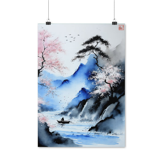 Sumi-e Art - Silent waters • Traditional Japanese Art on high quality poster