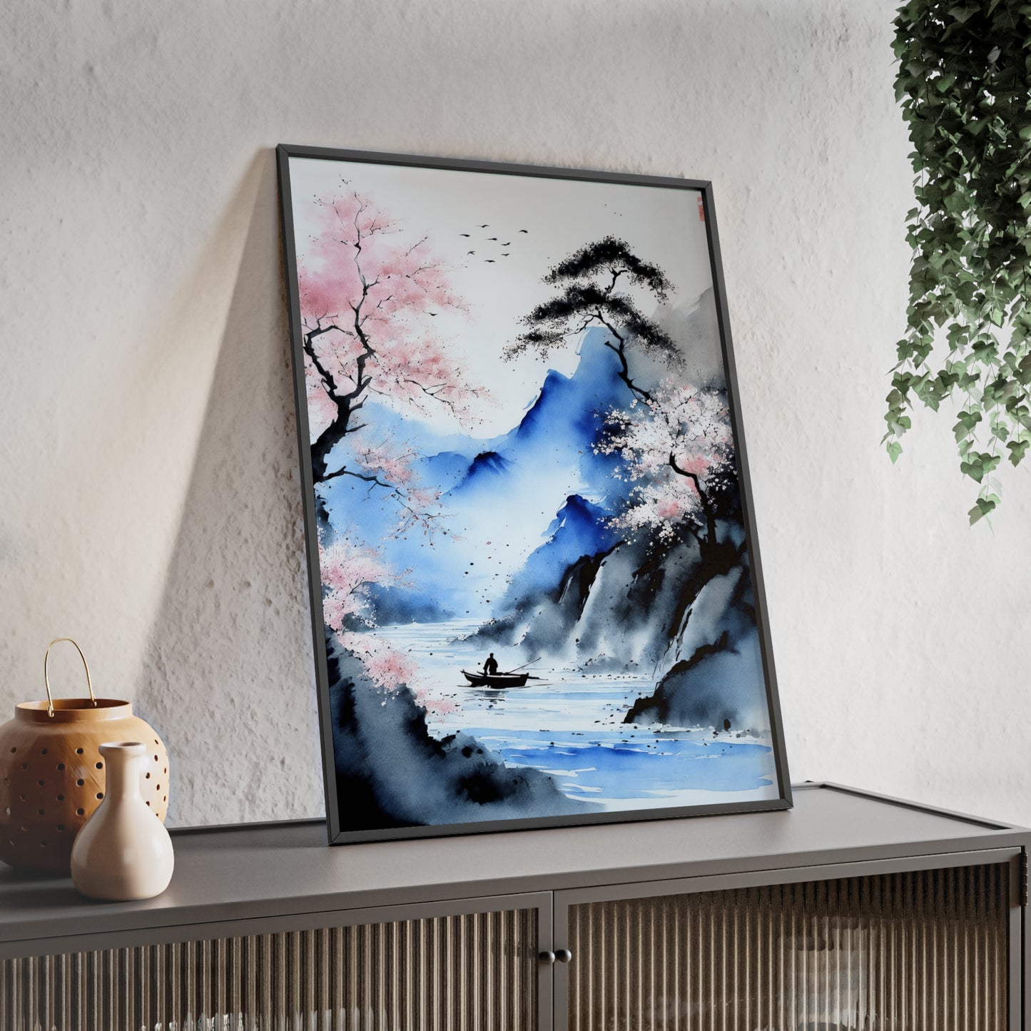 Sumi-e Art - Silent waters • Traditional Japanese Art • Framed