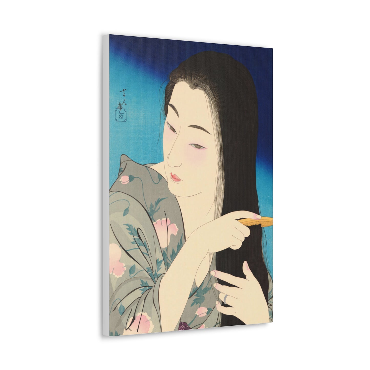 Ukiyo-e Art  -  Hair Combing - Torii Kotondo • Traditional Japanese Art on high quality Canvas