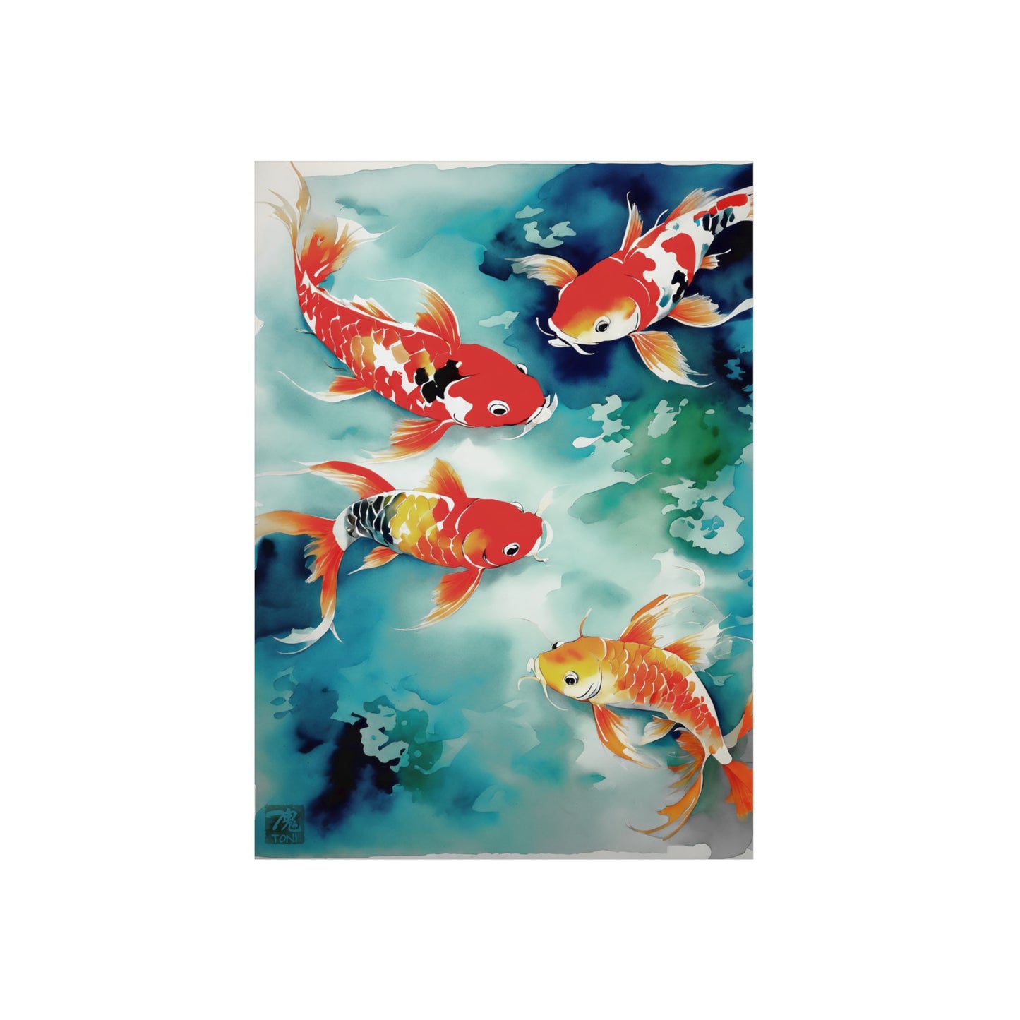 Sumi-e Art - Koi Pond 🇩🇪 GER Shipping - Traditional Japanese Art on Metal Poster