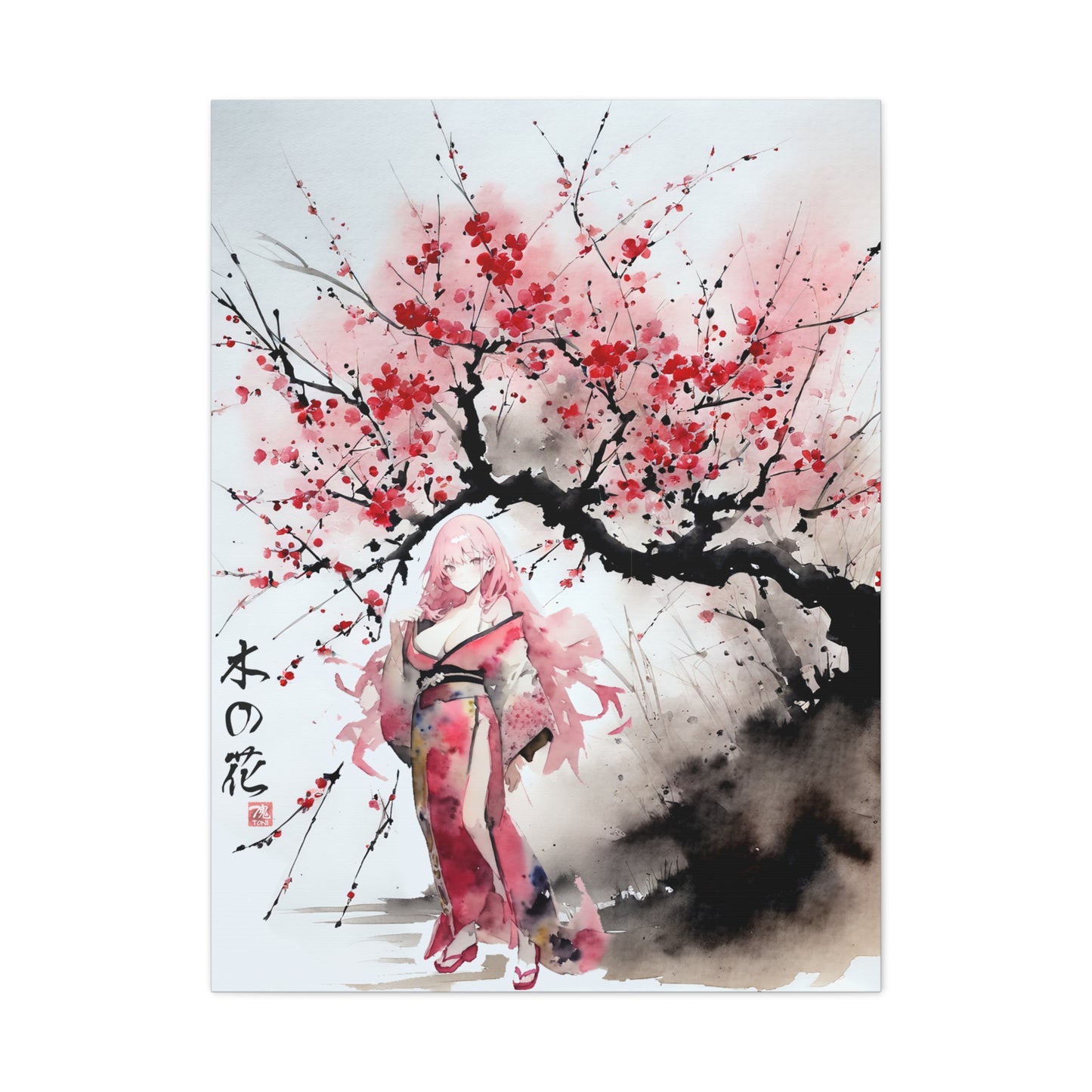 Sumi-Manga Art  - Cherry Yokai • Traditional Japanese Art on high quality Canvas