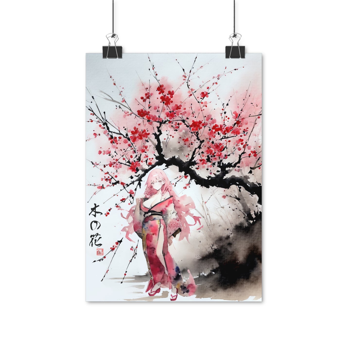 Sumi-Manga Art - Cherry Yokai • Traditional Japanese Art on high quality poster